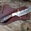 Hugh Glass Damascus Cowboy Knife with Pancake Leather Sheath.