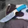 Custom cowboy knife handmade Damascus steel drop point blade
