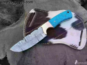 Custom cowboy knife handmade Damascus steel drop point blade