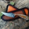 Raindrop Damascus steel Cowboy knife stabilized pinecone handle